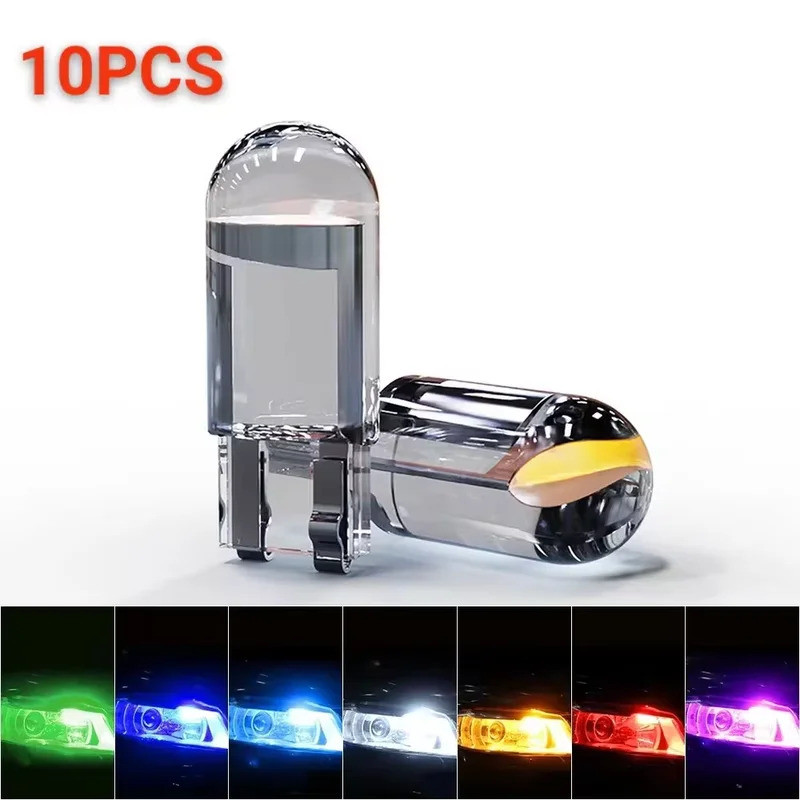 10Pcs T10 W5W COB para Lâmpada LED de Carro Verde Vermelho 3000K Âmbar Lâmpada de Placa Azul Gelo Luzes de Teto Automoti