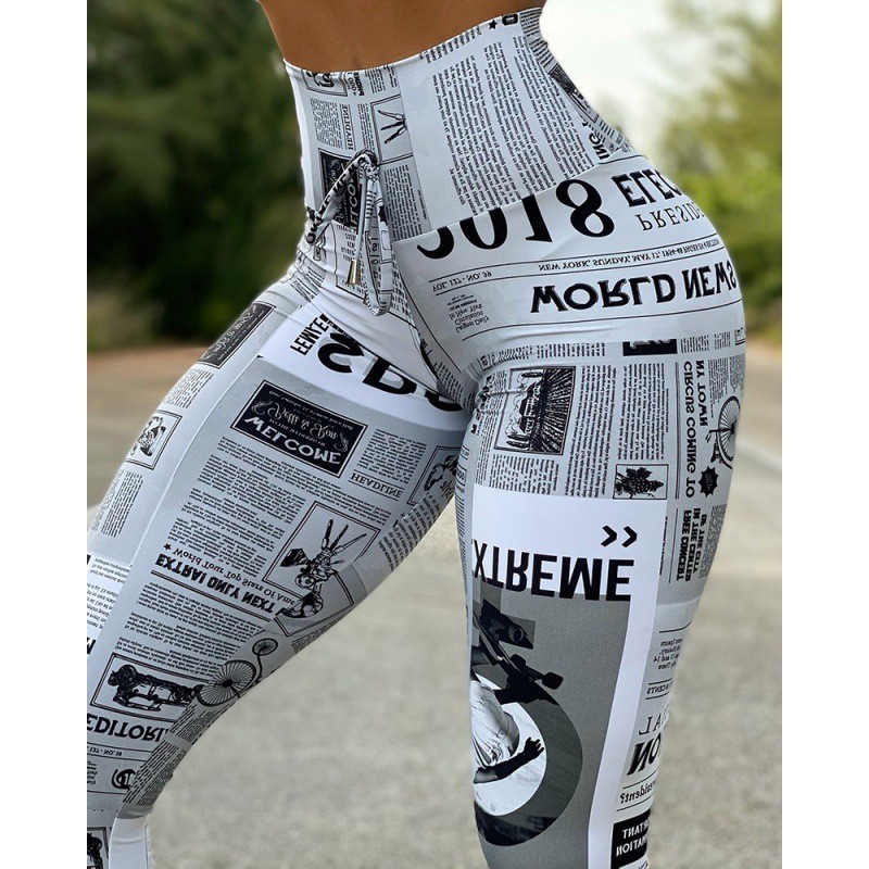 Notícias de moda europeias e americanas Times impressão digital de cintura alta calça de ioga calça de esteira legging s