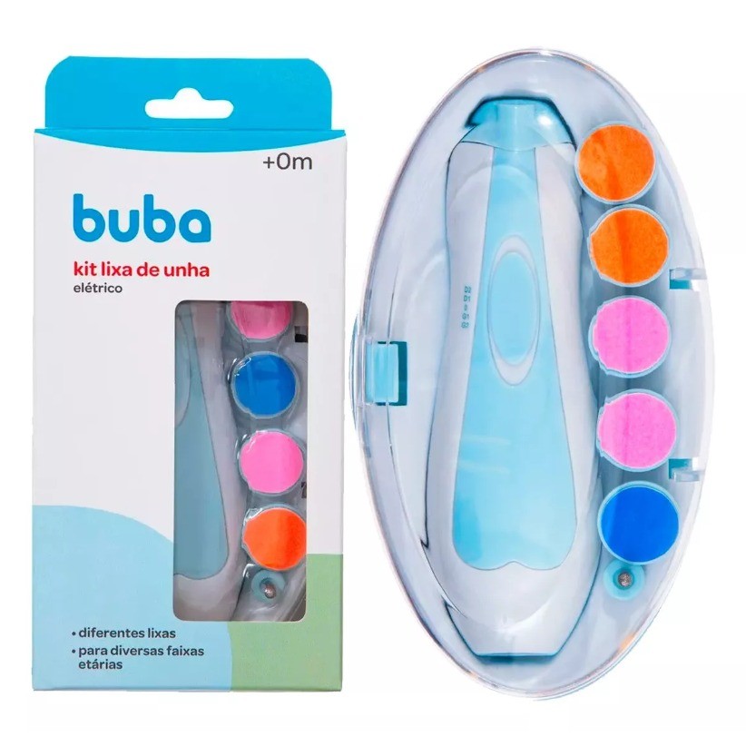 Kit Higiene Bebê Buba Lixa De Unha Elétrica Pilha Aparador Cortador de Unha Infantil Bebe Criança