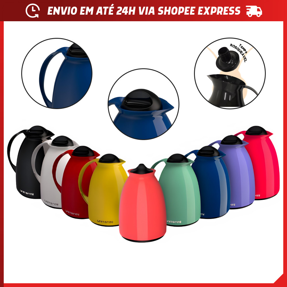Garrafa Térmica Florença Unitermi 0,65 Litro com Ampola de Vidro e Alça para Café Chá Leite Água Tereré Chimarrão em Oferta na Shopee