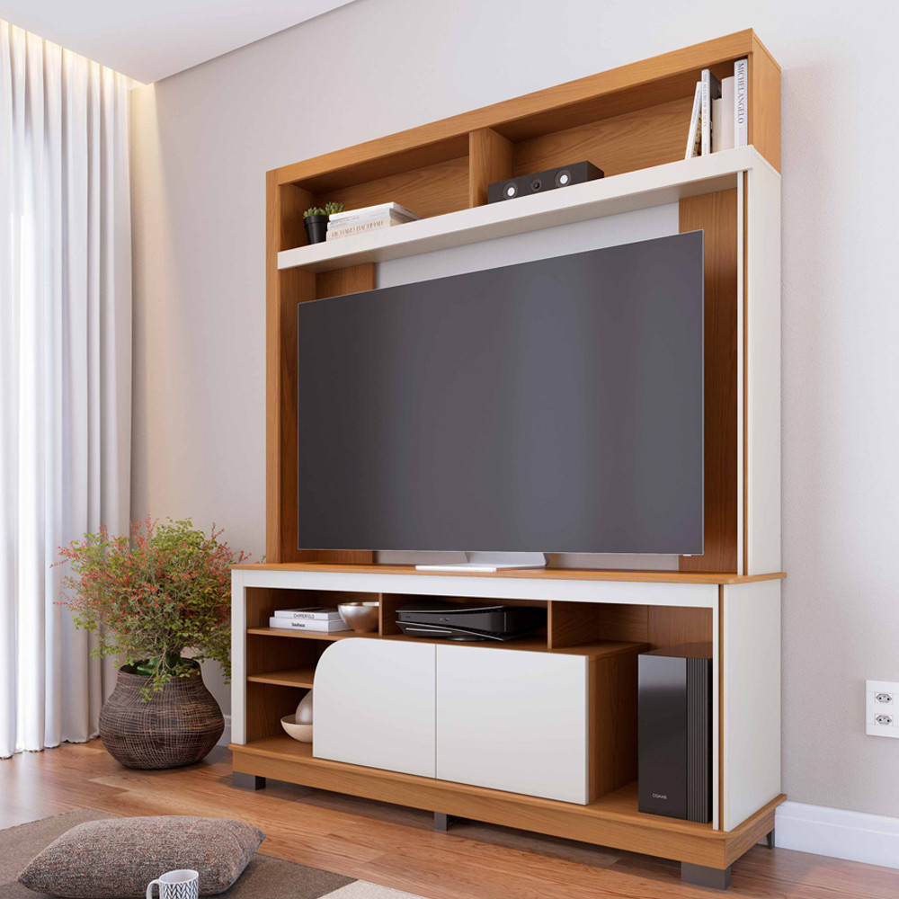 Estante Painel Para TV 65 Pol 160cm Doman C04 Freijó Off White Matte - Lyam Decor