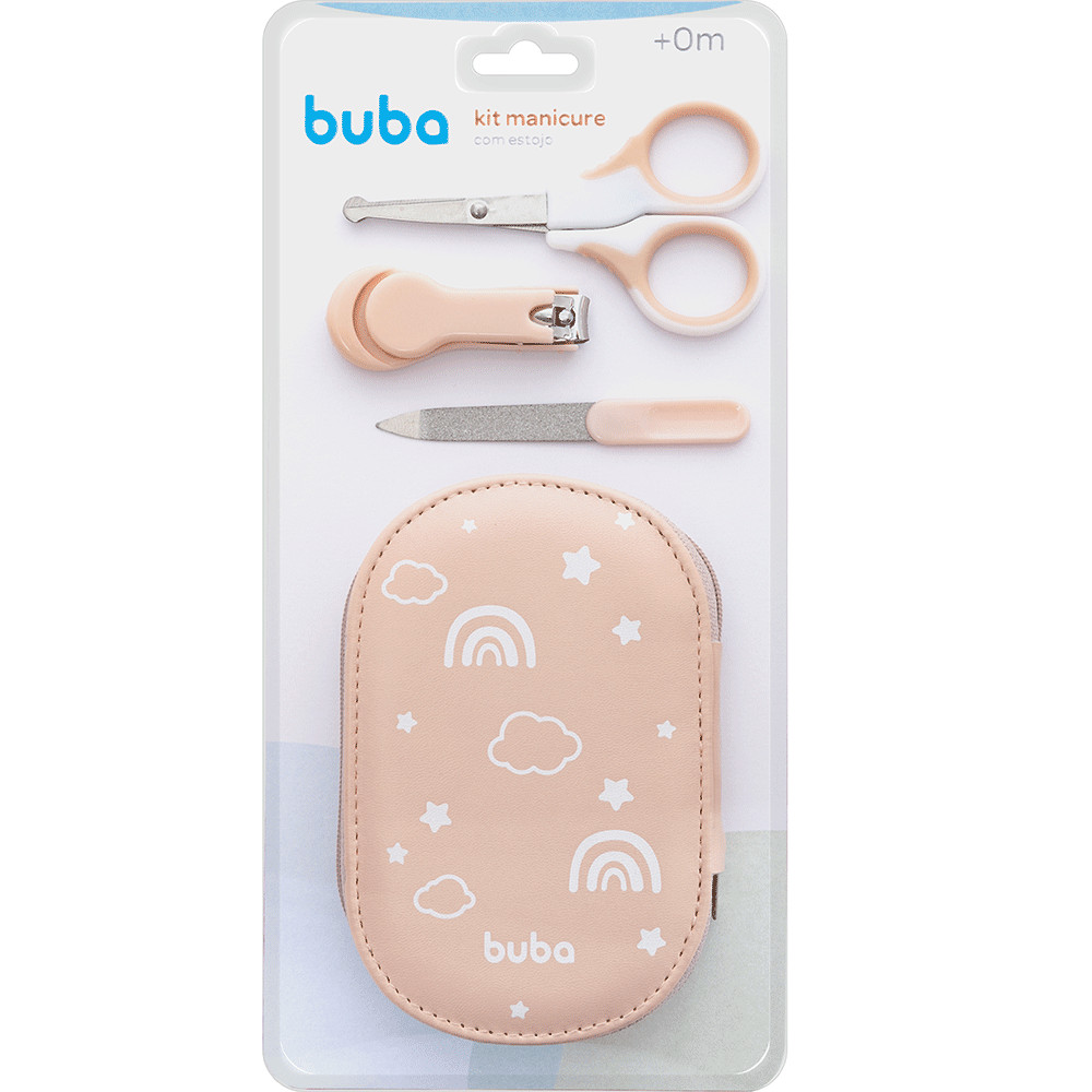 Kit Higiene Cuidados Bebê Com Estojo Manicure Recém-nascido Infantil Rosa Buba Tesoura Lixa Cortador