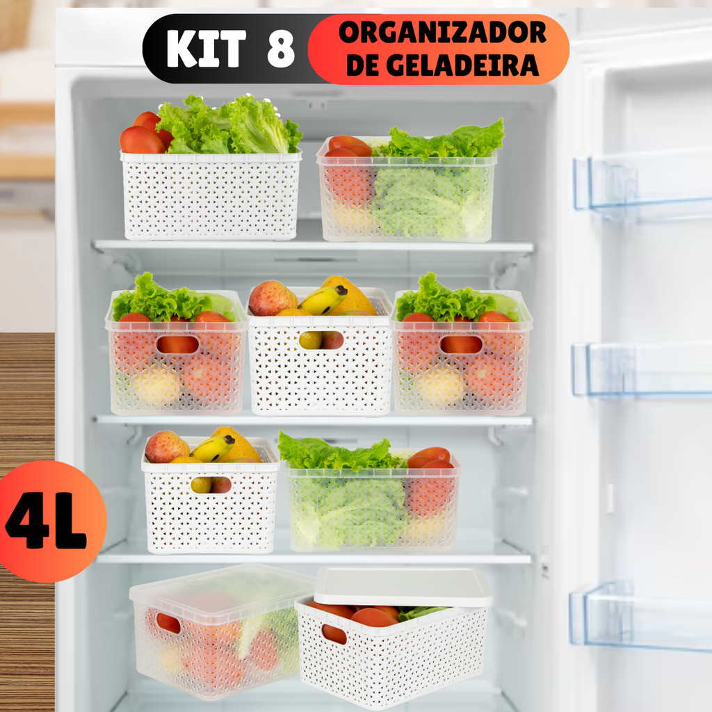 Kit 8 potes Organizadores Geladeira Organizador Alimentos Vegetais Cozinha Moderna