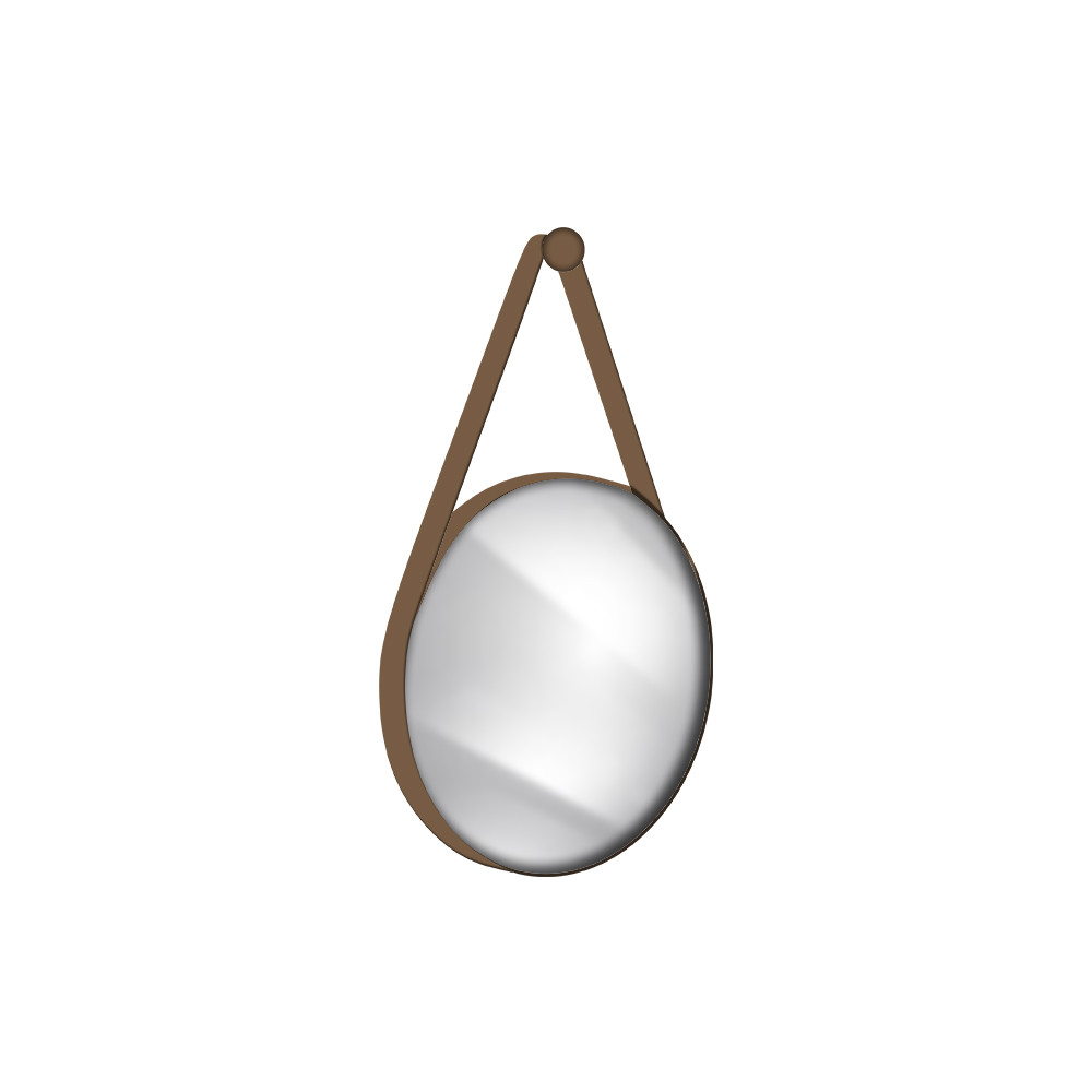 Espelho Com Alça/ Redondo Adnet 40cm Com Suporte Decorativo Couro Preto ou Caramelo