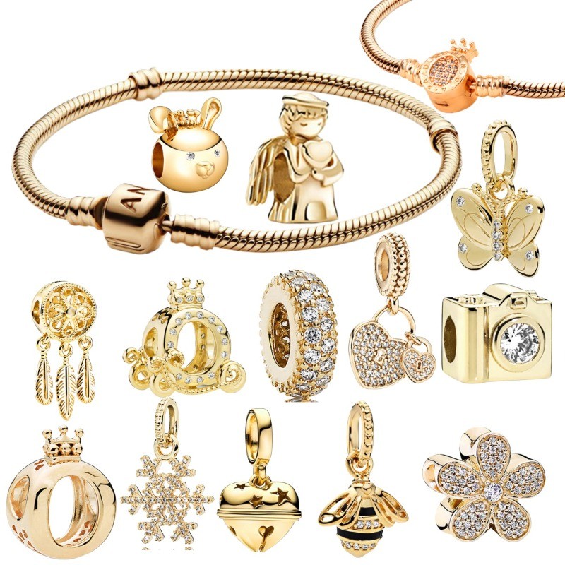 Ouro Charme Berloque Aço Inoxidável Pingente Prata 925 Contas DIY Pulseira Colar Acessório...