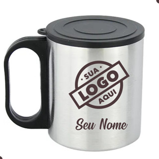 Caneca Inox 180ml Personalizada C/ Tampa Logo Nome Profissão em Oferta na Shopee