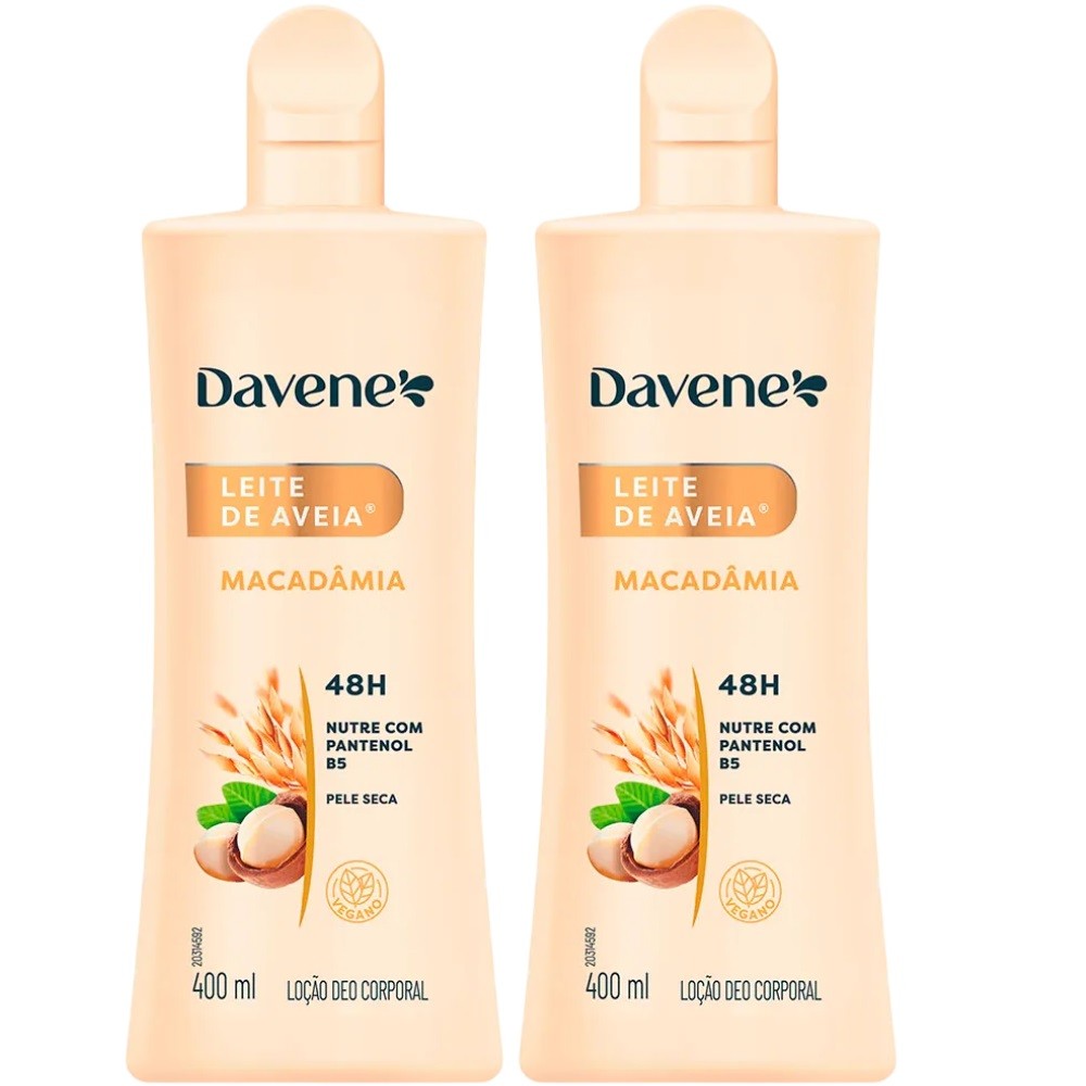 2 Hidratante Corporal Leite de Aveia  Macadamia 400ml Davene