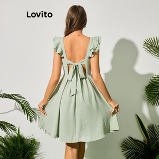 Lovito Boho Vestido Feminino Liso de Jacquard com Laço Traseiro LBL09130