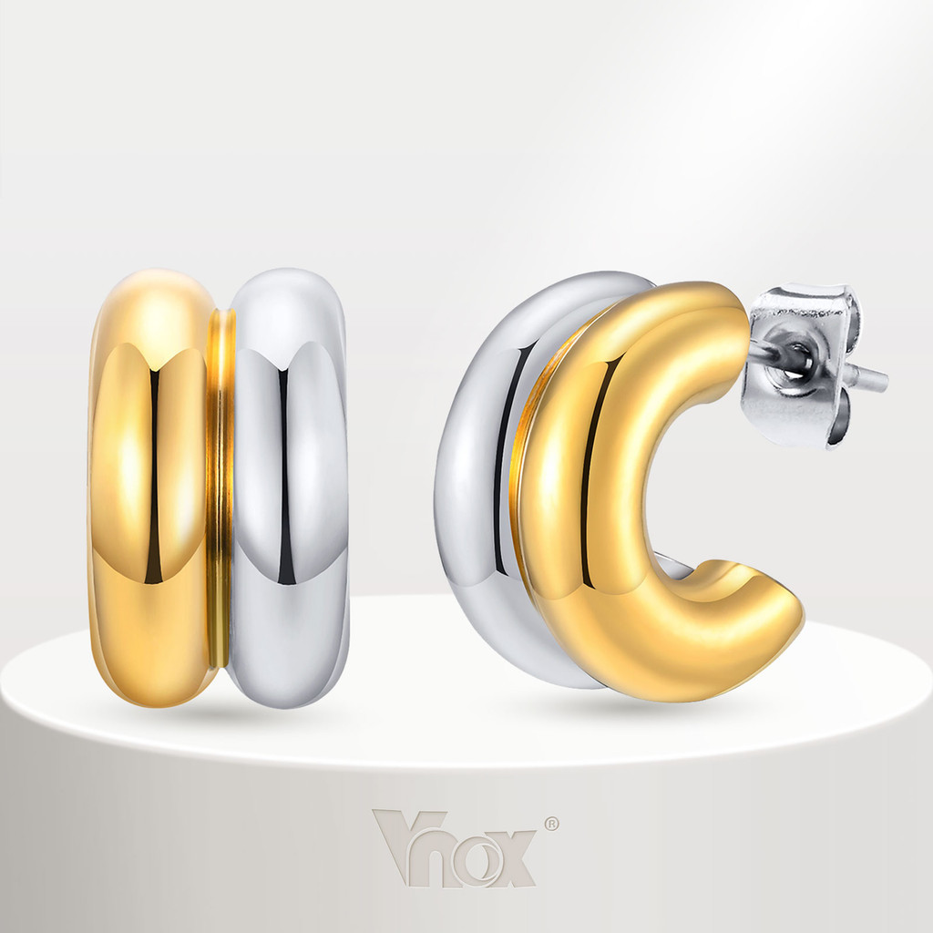 Brincos Vnox Dupla Camada De Ouro Prata Tom Em Forma De C Para Menina Feminina , 18K Aço Inoxidável Ins Fashion Drop Earring em Oferta na Shopee