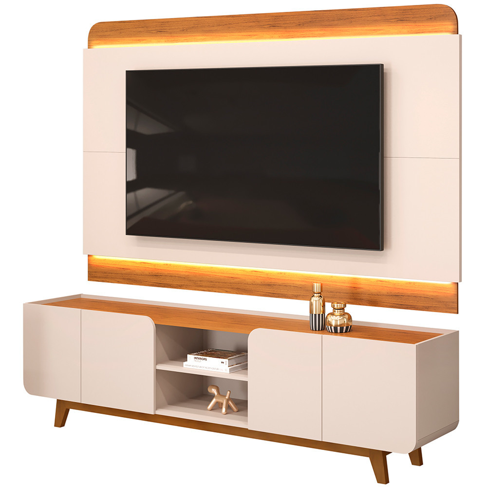 Rack Para Sala com Painel Para TV 75 Pol LED Cine D05 Off White Freijó - Lyam Decor - Home & Living