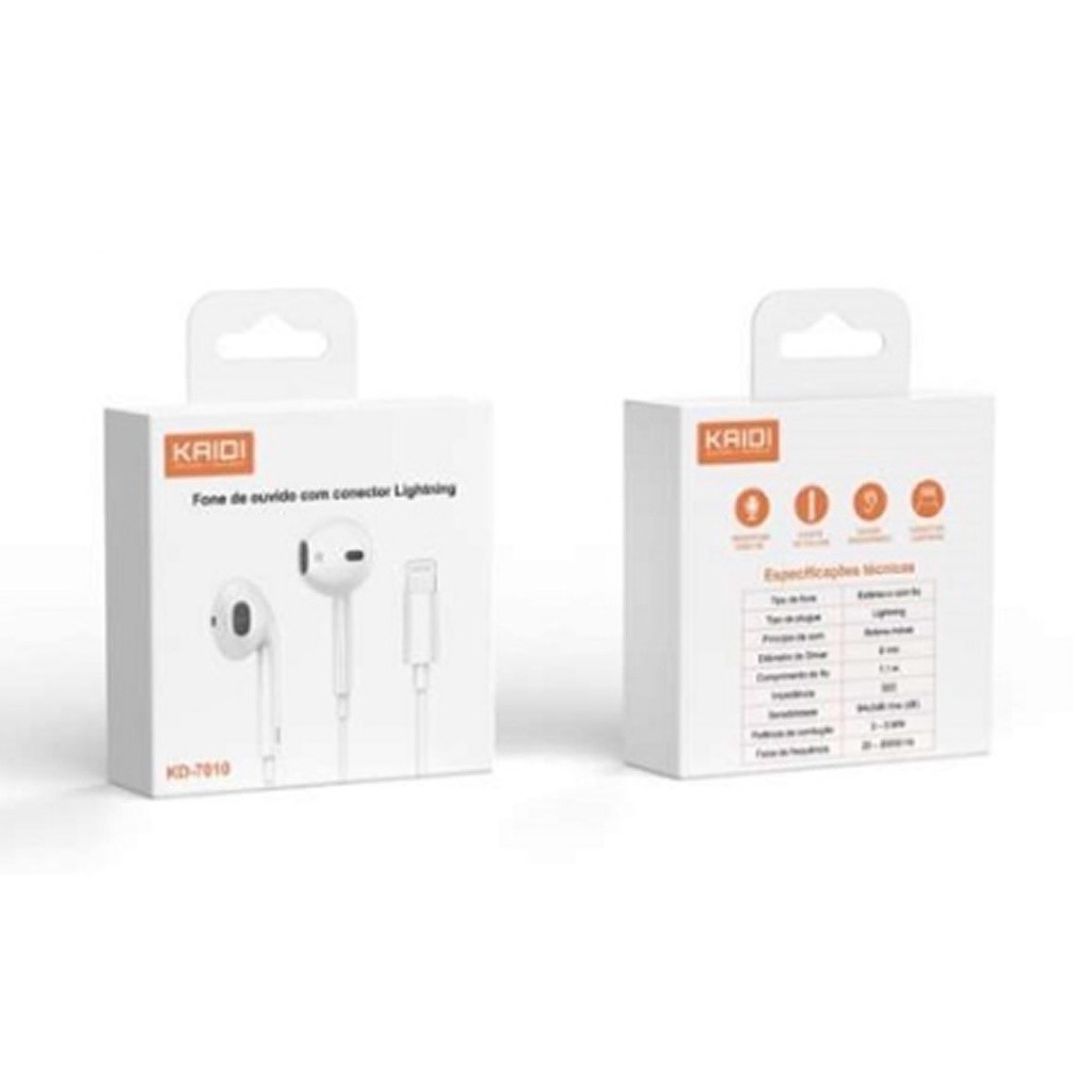 Fone De ouvido Entrada lightning Kaidi KD-7010 Controle De Volume e Chamadas - Branco em Oferta na Shopee
