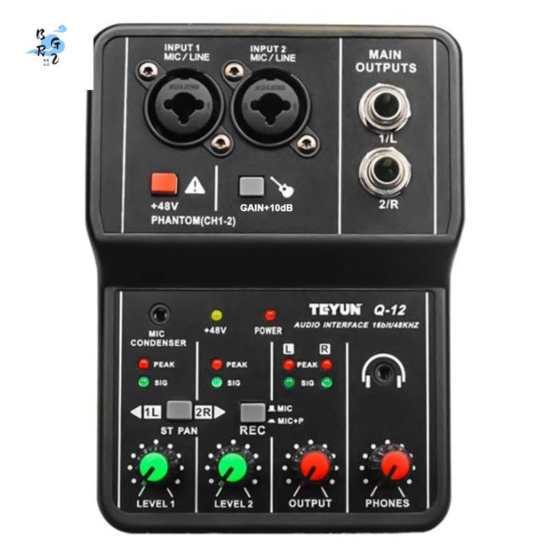 TEYUN Q-12 Placa De Som Mixer Console Interface Do Sistema De Mesa 4 Canais Estéreo Para Computador De Potência 48V