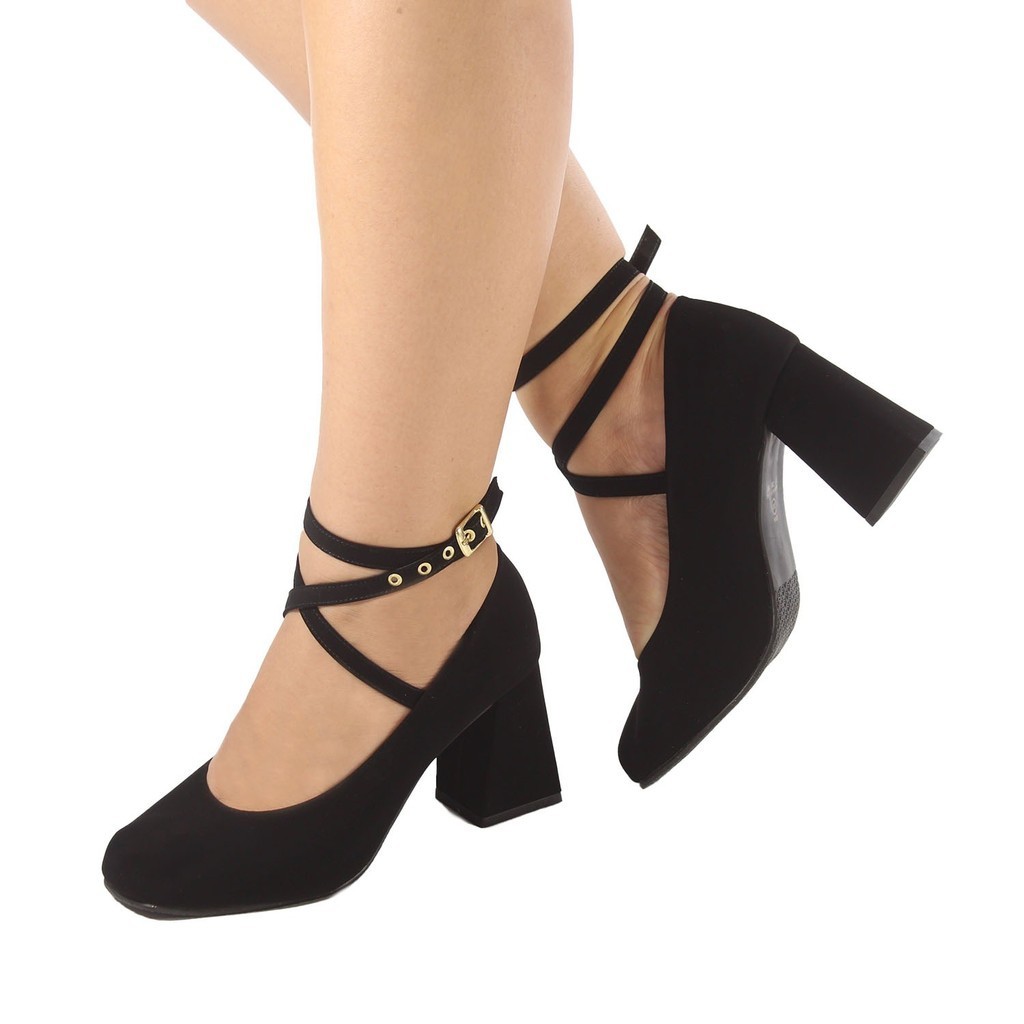 Sapato Feminino Boneca Salto Médido Grosso Confortável Dança 1202