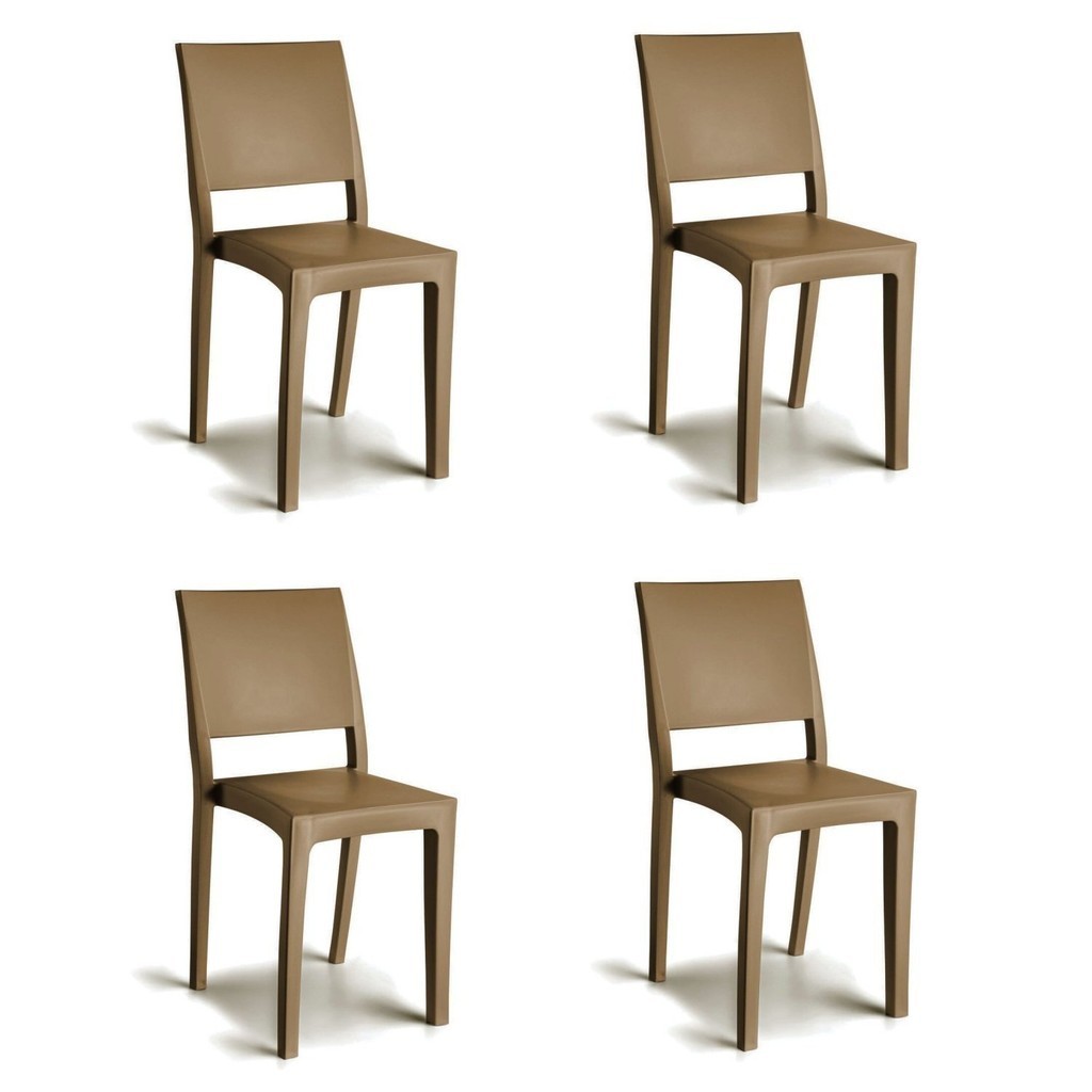Conjunto 4 Cadeiras de Plástico Polipropileno Empilhável Hydra Plus Capuccino em Oferta na Shopee