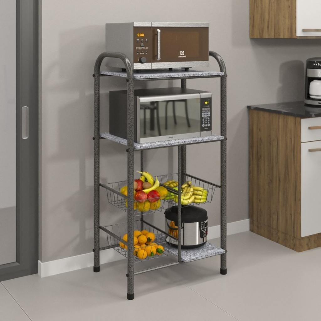 Fruteira 3 Cestas 3 Prateleiras Lavinea Plus  Martelado Prata/Granito Ocre em Oferta na Shopee