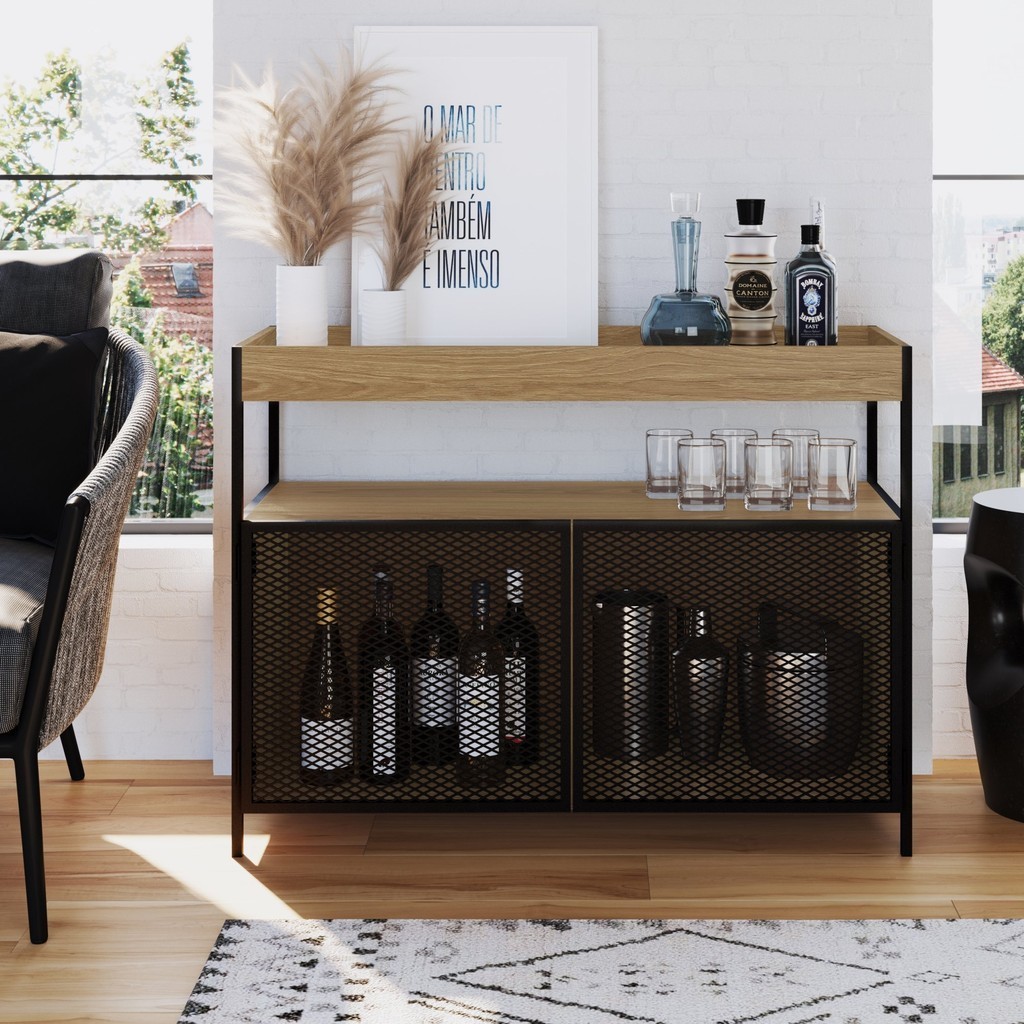 Buffet Aparador Industrial 100cm 2 Portas York  Hanover/Preto - Home & Living