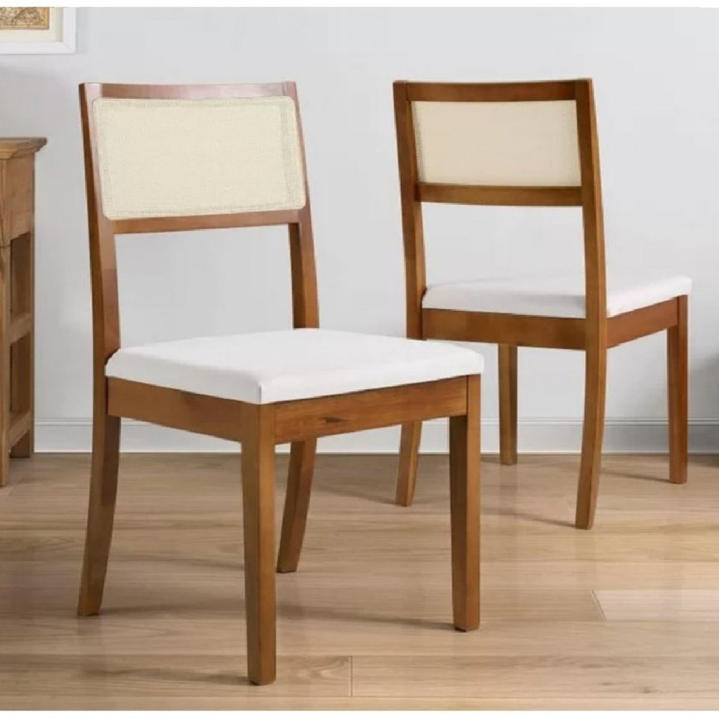 Kit 2 Cadeiras Madeira Maciça Tiê CabeCasa MadeiraOriginals Amêndoa/Bege claro em Oferta na Shopee