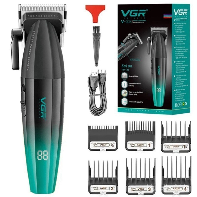 Original VGR V-003 Profissional Hair Clipper para Homens Recarregável Aparador de Cabelo 9000RPM Motor Barba Elétrica Máquina 8W JWKQMáquinas de reparação, cortadores de cabelo, lâminas de barbear, ferramentas de corte de cabelo, ferramentas de barbear