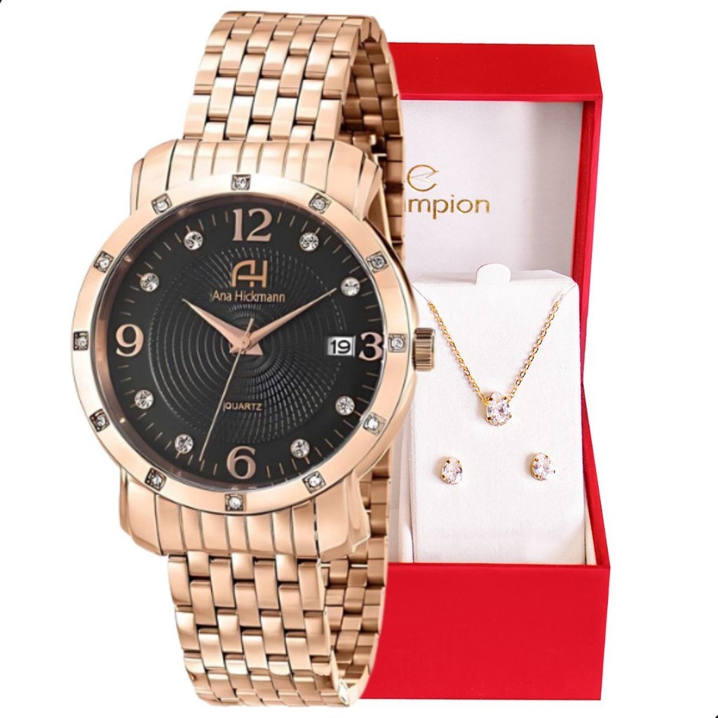 Relógio Feminino Champion Ana Hickmann Analógico A Prova D’Água Rosê Original Presente Mulher Barato Calendário AH28982P em Oferta na Shopee