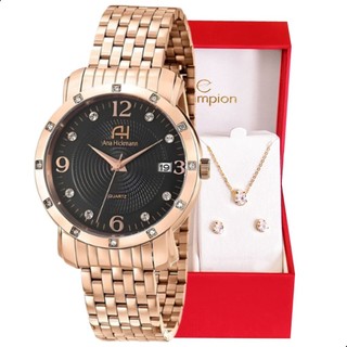 Kit Relógio Feminino Champion Ana Hickmann Analógico A Prova D’Água  Rosê Original Presente Moda Gift Aniversário Tendência Estilo Mulher Esposa Namorada Mãe Barato Calendário AH28982P em Oferta na Shopee