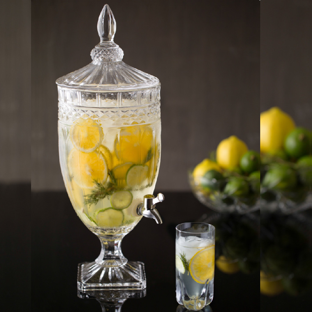 Dispenser Suqueira Drink Festa Mesa Posta Dispenser 4L com Pé e Tampa de Cristal Wolff Brandon 4000ml Grande Alta Ponche com Torneira