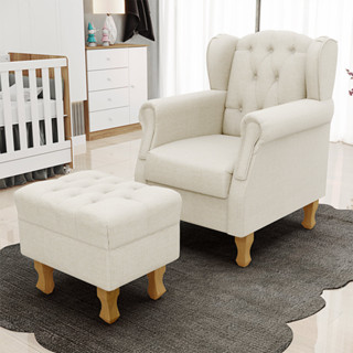 Poltrona de Amamentação Yara P02 Com Puff Paris Luis Xv L02 Linho Champagne - Lyam Decor em Oferta na Shopee