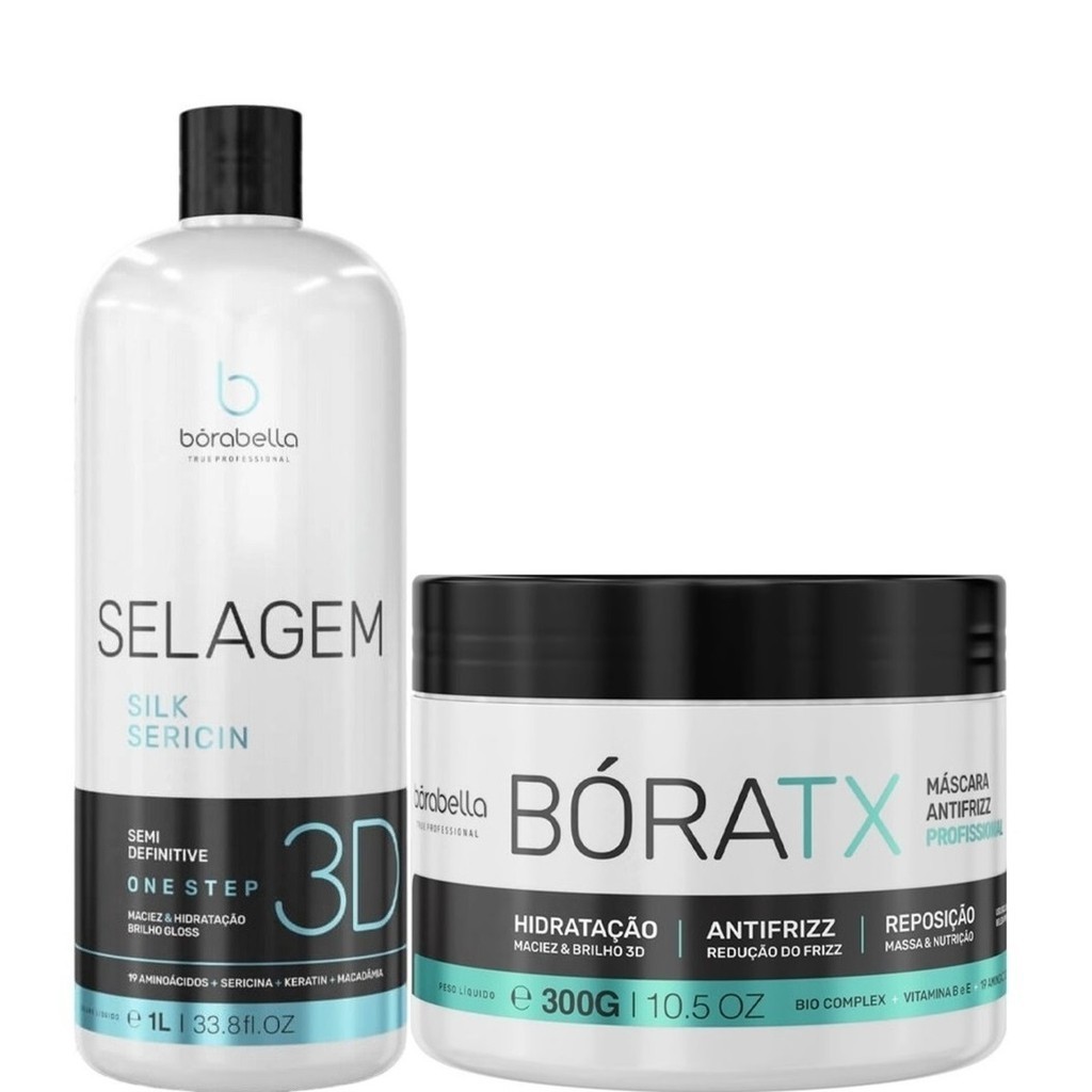 Borabella Selagem 3D 1 Litro + Bóratx Alinha os Fios 300g em Oferta na Shopee