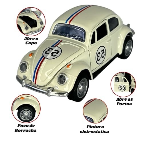 Miniatura Carrinho de Coleção de Ferro Fusca 53 Herbie 1/32 Com Fricção