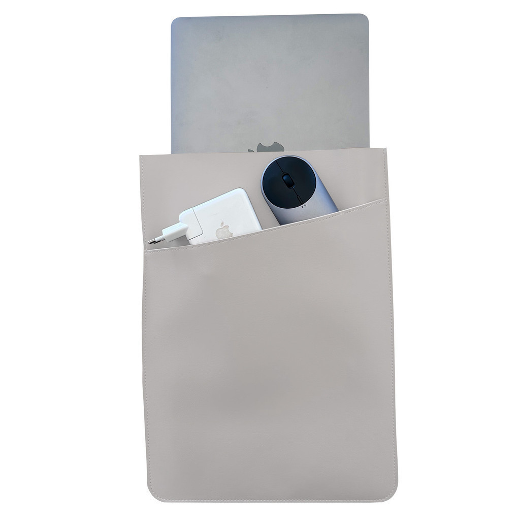 Pasta Case Para Notebook de Couro Branco com Bolso
