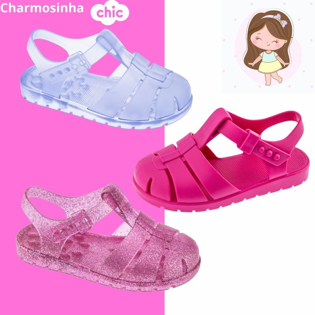 Sandália Papete Infantil Feminina Charmosinha Baby Borracha Fashion Chic Casual Conforto