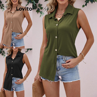 Lovito Blusa feminina casual com botão liso frontal LNL51126