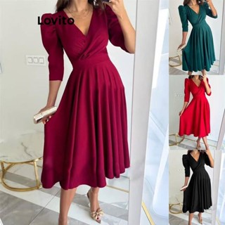 Lovito Vestido feminino elegante simples plissado LNL52111