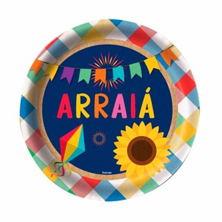Enfeite Festa Junina de Mesa Kit 8 Pratinhos de Papel Descartável Com Balão e Bandeirinhas de São João em Oferta na Shopee