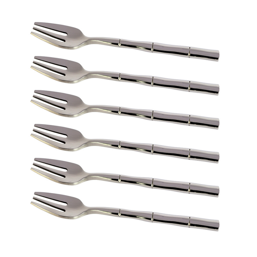 Jogo 6 Garfos para Bolo Steel Wood em Aço Inox com Cabo Estilo Bambu Fracalanza Full Fit
