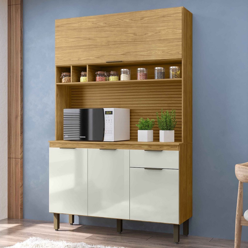 Cozinha Compacta Solar 4 Portas 1 Gavetas Marrocos/Off White - Panorama Móveis em Oferta na Shopee