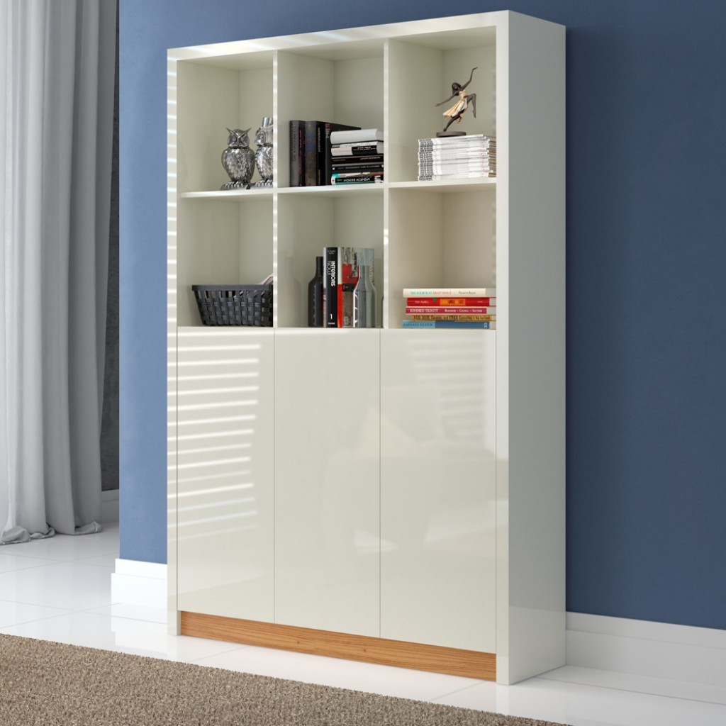 Estante para Livros 3 Portas Robust Off White/Freijó - Dalla Costa em Oferta na Shopee