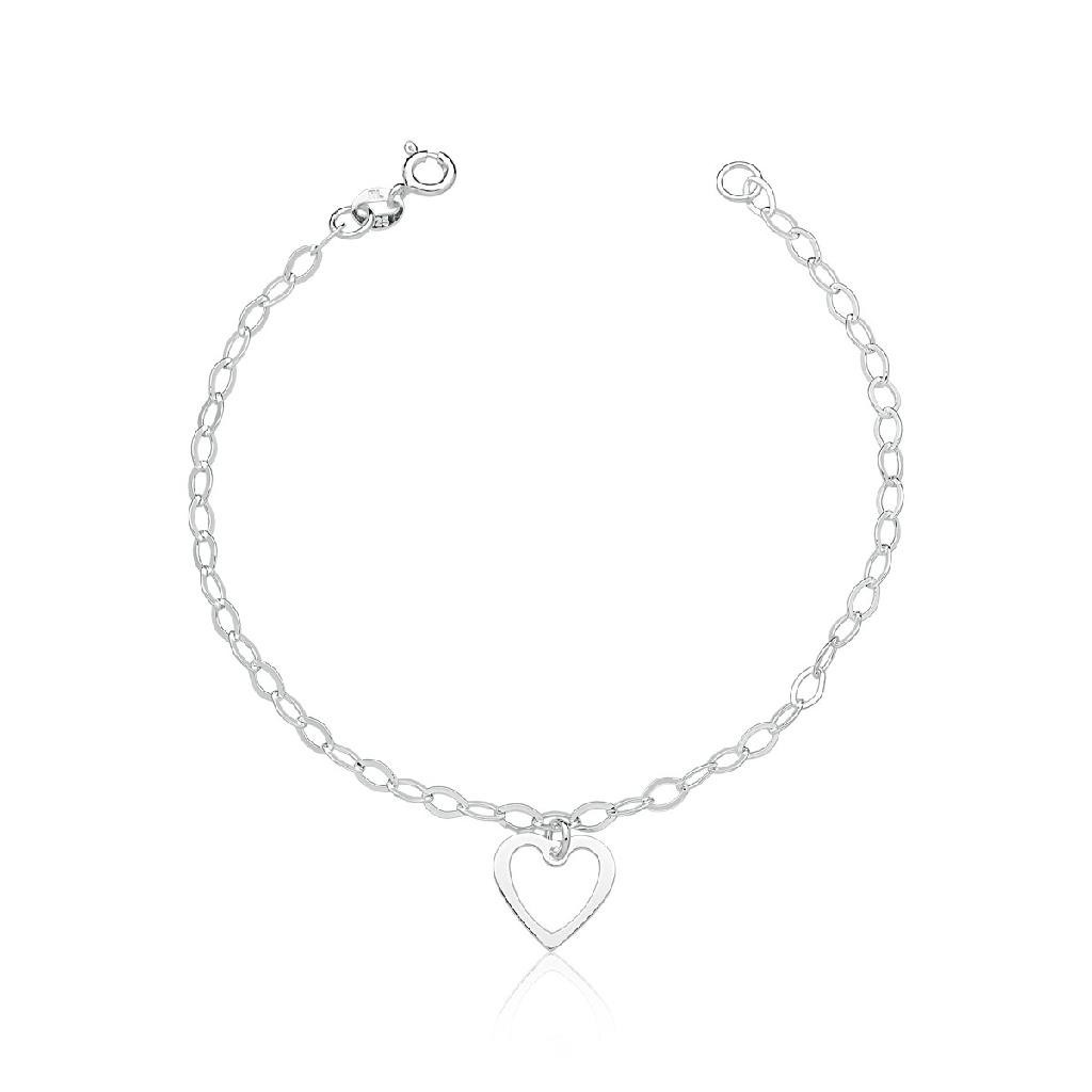 Pulseira delicada prata 925 1 coração mini 7mm vazado