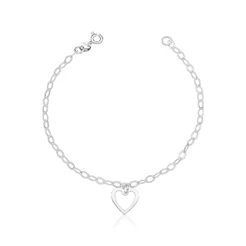 Pulseira delicada prata 925 1 coração mini 7mm vazado