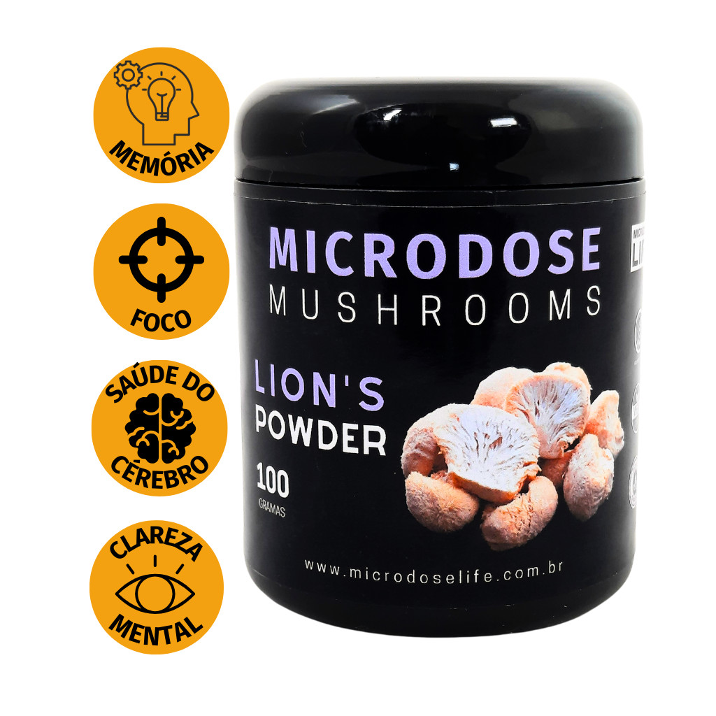 Lion's Mane Powder (Juba de leão) - Cogumelo da Inteligência Foco e Memória MICRODOSE LIFE