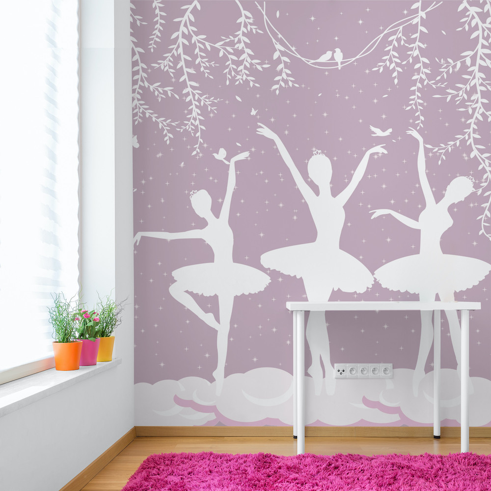 Papel de Parede Quarto Menina Bailarinas Rosa Painel 6m²