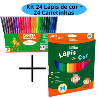 kit Lápis de Cor 24 cores e Caneta Hidrográfica 24 cores Canetinha  Leo e Leo em Oferta na Shopee