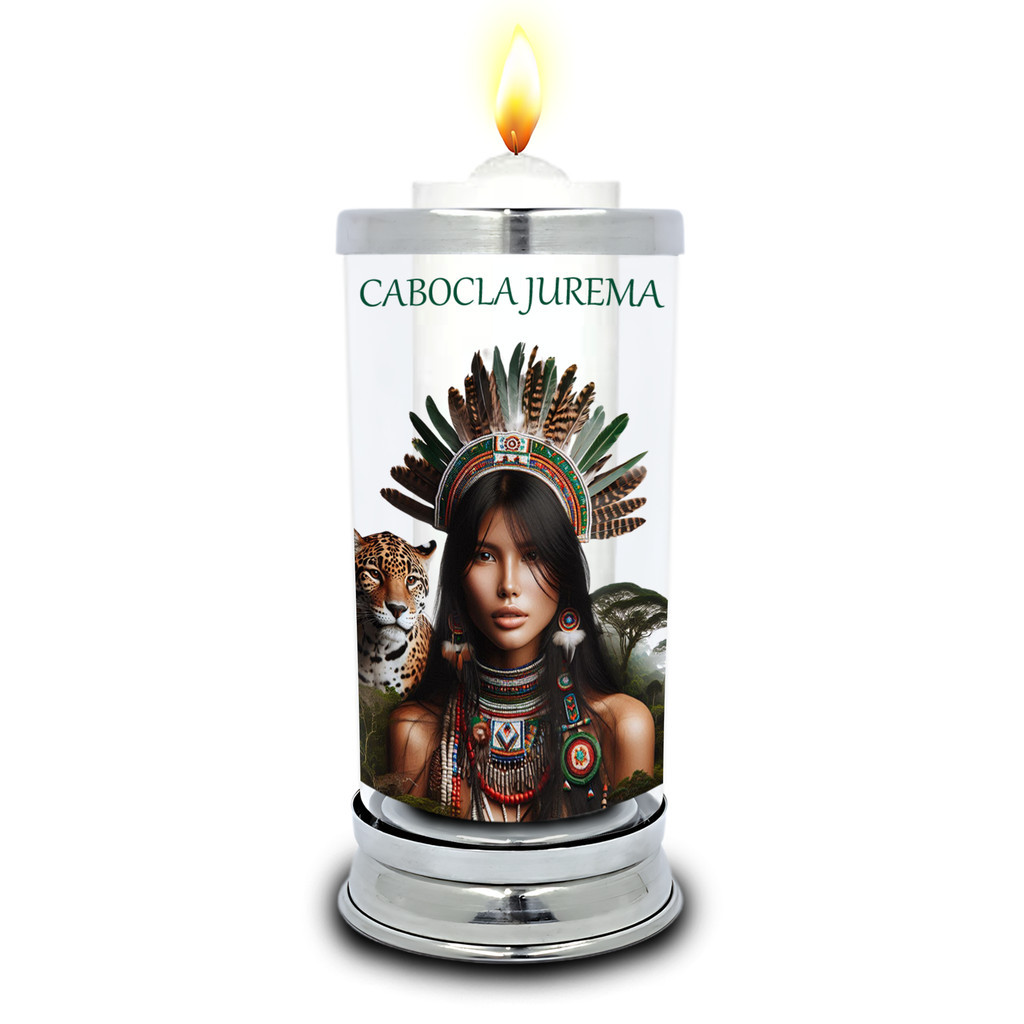 Protetor de Velas 7 dias Cabocla Jurema Copo Vidro Castiçal