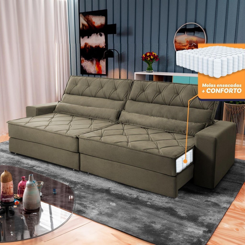 Sofá Retrátil Reclinável 2,50m Albany Suede Velut Tabaco Molas Ensacadas - King House - Home & Living