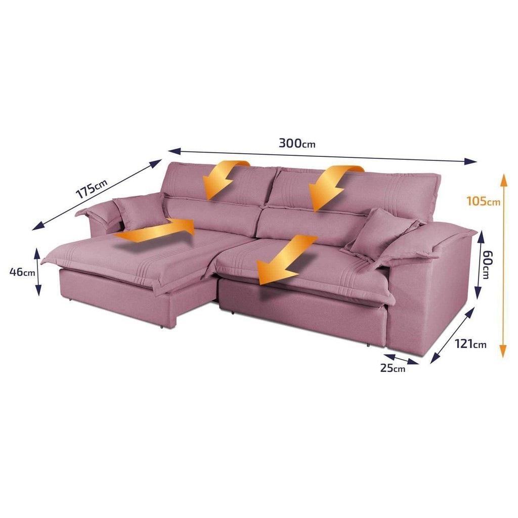 Sofá Retrátil Reclinável 3,00m Nivus Rose c/ Molas Ensacadas - King House · foto 2