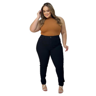 Calça Jeans Feminino Preta Plus Size 48-64 Elastano Modelo Curve em Oferta na Shopee