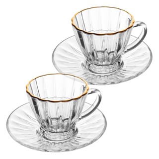 Cj 2 Xícaras Cafezinho em Cristal Fio de Ouro Radial 70ml - Lyor
