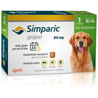 Antipulgas Para Cães Simparic 80mg 20,1-40kg 1 Comprimido em Oferta na Shopee
