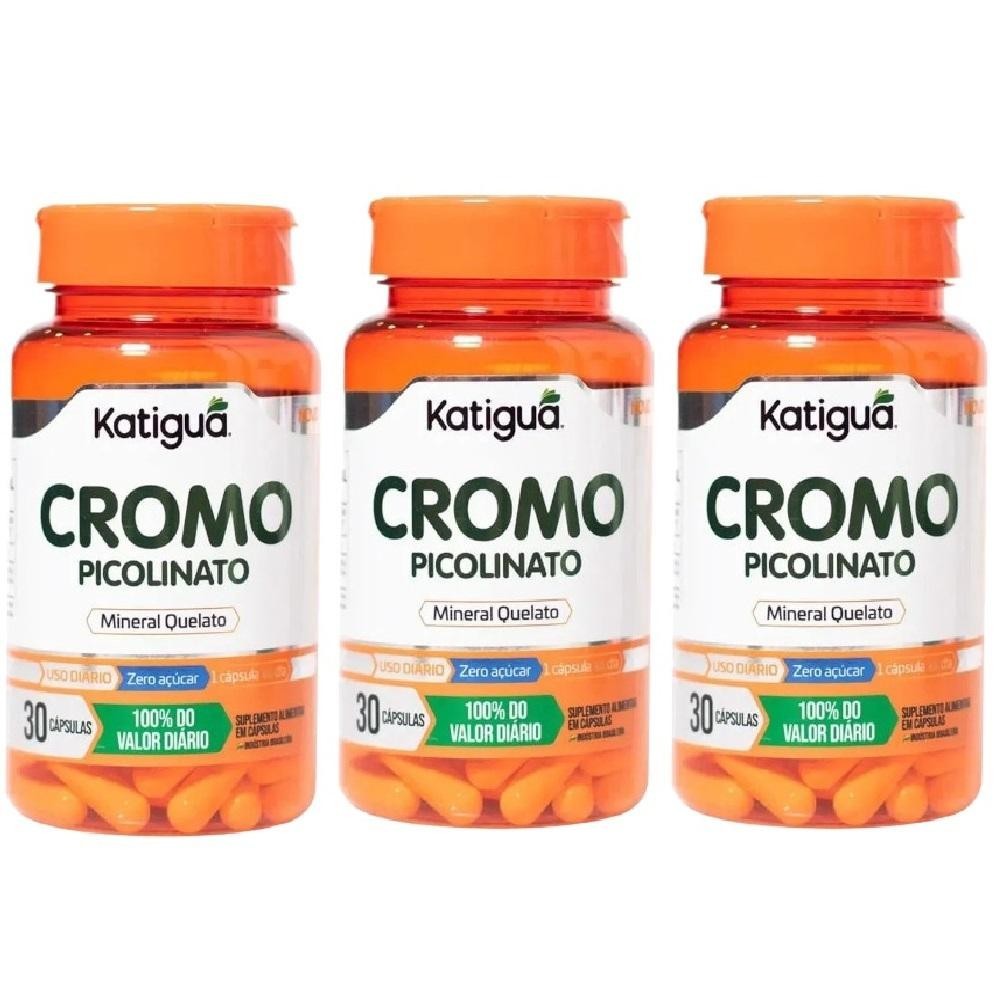 Kit Cromo Picolinato Katigua C/ 3 Potes De 30 Cápsulas Cada