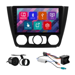 Kit Multimídia 9 Pol BMW Série 1 Ar Manual 2007 2008 2009 2010 2011 Espelhamento Android Ios 2 Din Preto Camera Ré