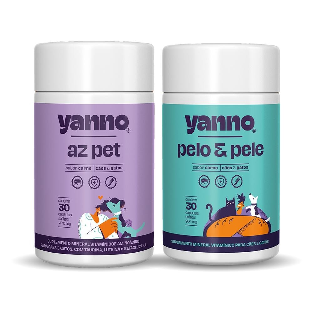 Kit Suplemento Cães e Gatos Pelo Brilhante + Imunidade Total | Multivitamínico, Ômega 3 e Saúde da Pele e Pelo | 60 cáps